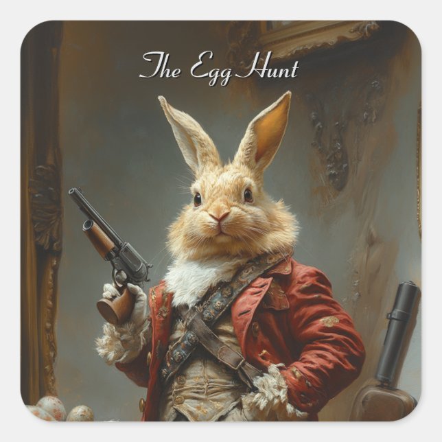 The egg hunt, easter bunny hunting square sticker (Front)