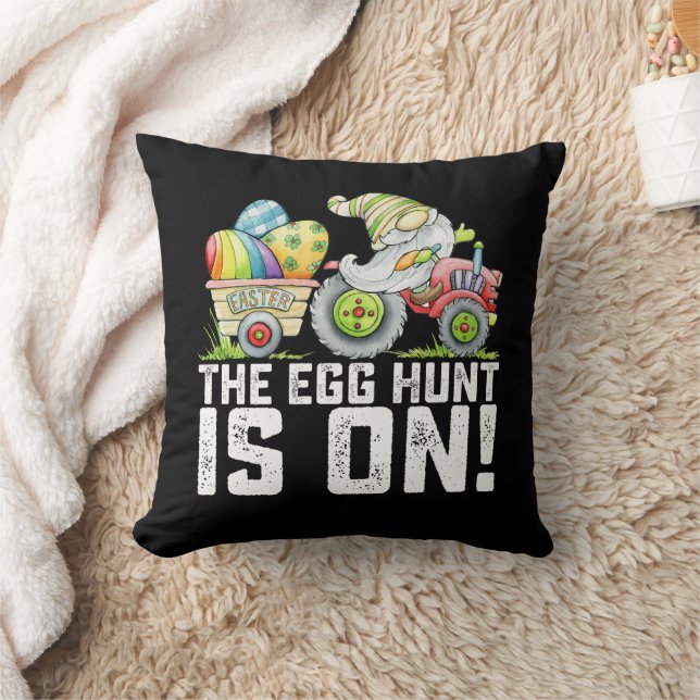 The Egg Hunt Is On Gnome Funny Easter Throw Pillow (Blanket)