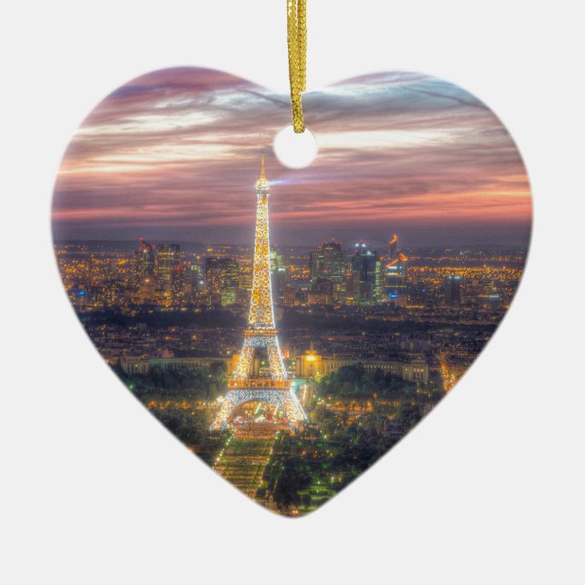 The Eiffel Tower at night, Paris France Ceramic Ornament (Front)