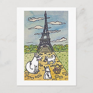 The Eiffel Tower, Original Art Parody Postcard