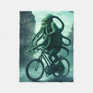 The Eldritch Cyclist: Cthulhu Rides a Bike Fleece Blanket