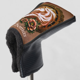 The Elegant Horse Head Adorned with Flowers. Golf Head Cover