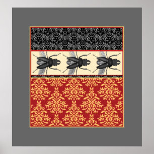The Elegant Insect - Bugs on Brocade Poster