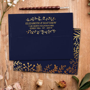 The Elegant Navy & Gold Floral Wedding Collection Envelopes