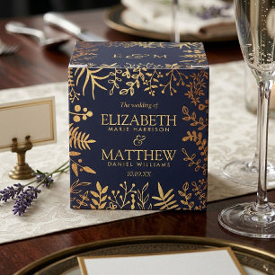 The Elegant Navy & Gold Floral Wedding Collection Favor Box