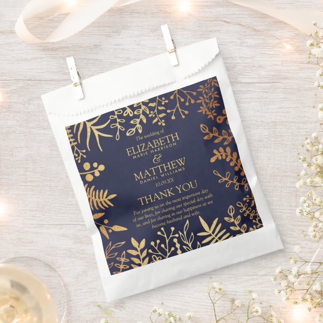 The Elegant Navy & Gold Floral Wedding Collection Favour Bag (Clipped)