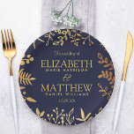 The Elegant Navy & Gold Floral Wedding Collection Paper Plate<br><div class="desc">Celebrate in style with these modern and very trendy wedding party paper plates. The design is easy to personalize with your own wording and your guests will be thrilled when they see these fabulous plates. Matching items can be found in the collection.</div>
