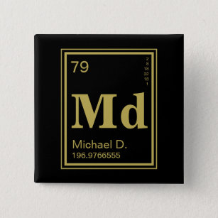 The Element of You! Custom Name Gold Periodic 2 Inch Square Button