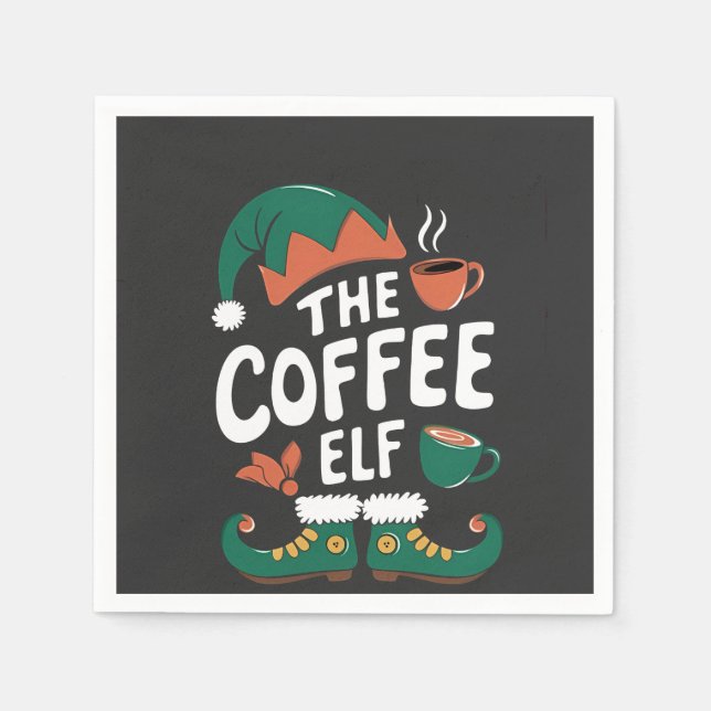 The Elf Coffee Funny Christmas Elf Coffeine Lover  Napkin (Front)