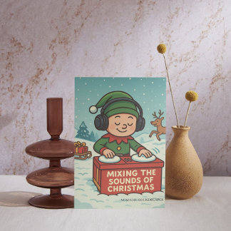The Elf DJ on the Snowy Path Holiday Postcard