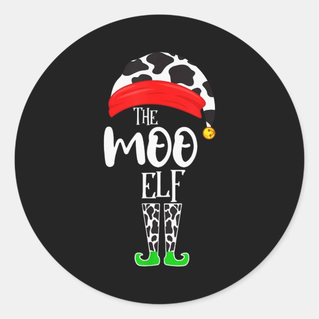 The Elf Moo Cow Funny Christmas Elf Family Matchin Classic Round Sticker (Front)