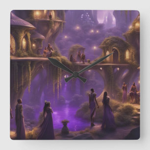 The Elven Worlds Square Wall Clock