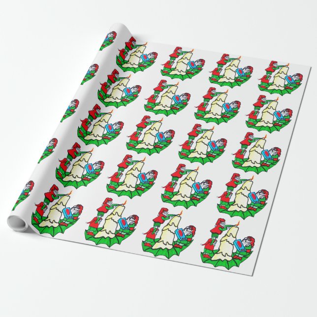 THE ELVES DECORATE wrapping paper (Unrolled)