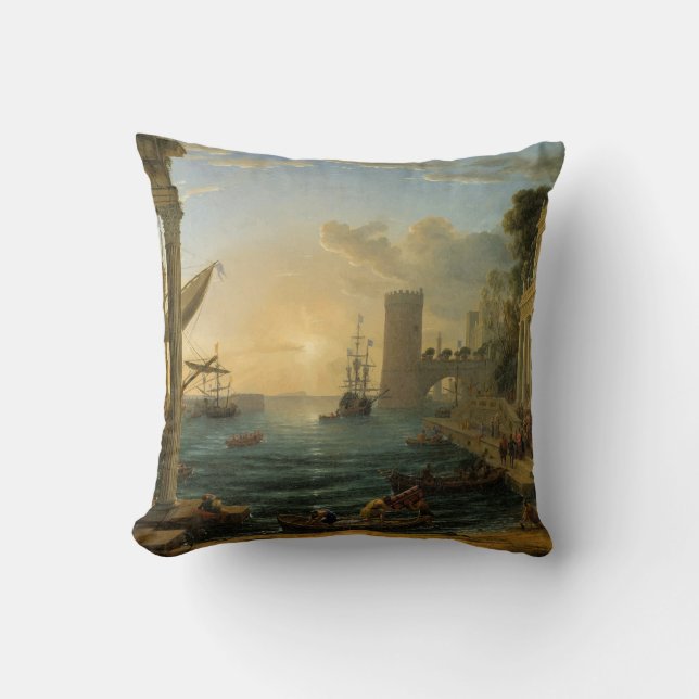 The Embarkation of the Queen of Sheba  Throw Pillow (Front)