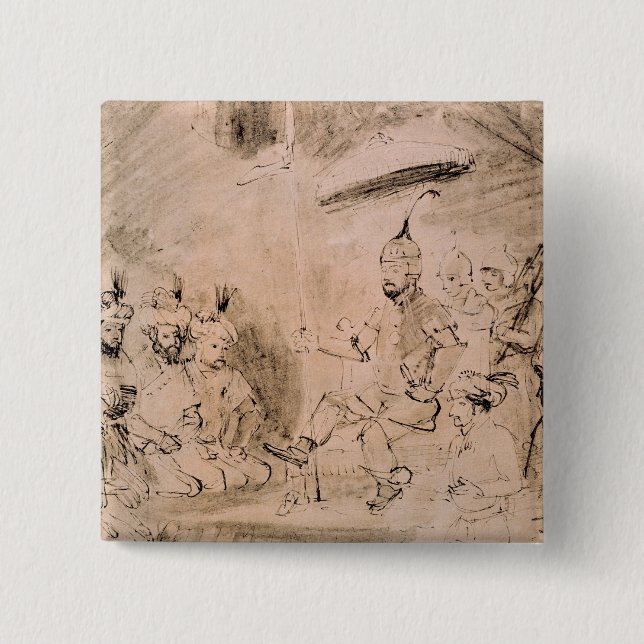 The Emperor Timur  on his Throne 2 Inch Square Button (Front)