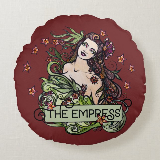 The Empress Tarot Card Round Pillow (Front)