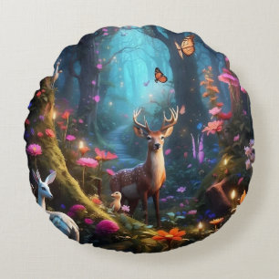 The Enchanted Forest a Mystical Oasis Round Pillow
