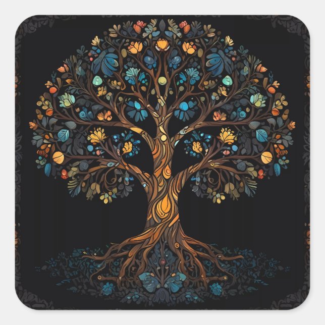 The Enchanted Mosaic Tree Square Sticker (Front)
