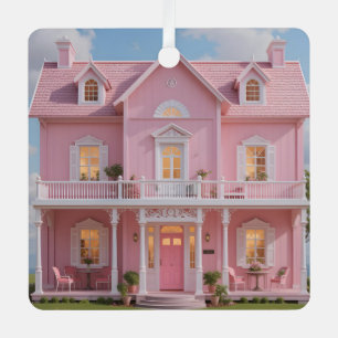 The Enchanted Rose pink house Metal Ornament