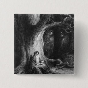 The Enchanter Merlin and the Fairy Vivien 2 Inch Square Button
