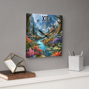 The Enchanting Land Of Kalakoff AI Art by Xzendor7 Square Wall Clock