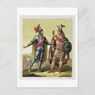 The Encounter between Hernando Cortes (1485-1547) Postcard