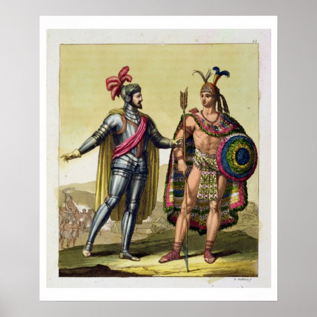 The Encounter between Hernando Cortes (1485-1547) Poster (Front)