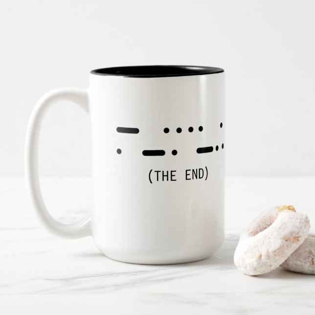 The End Morse Code Minimalist Coffee Mug (With Donut)
