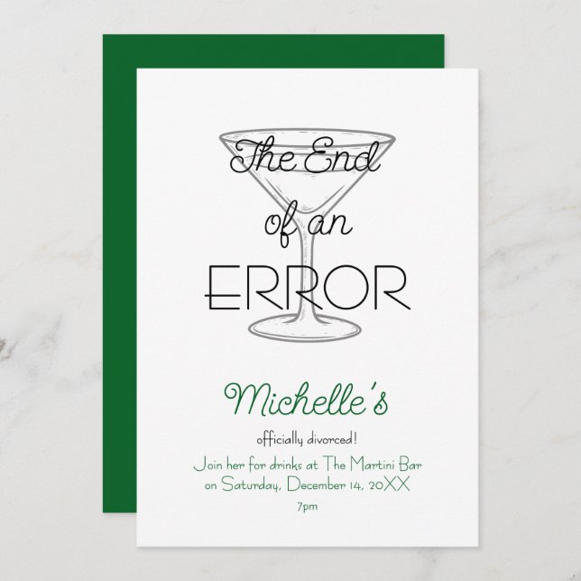 The End of an Error Martini Divorce Party Invitation (Front/Back)