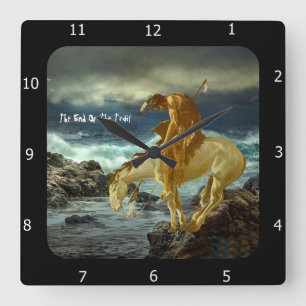 THE END OF THE TRAIL THROW PILLOW SQUARE WALL CLOCK