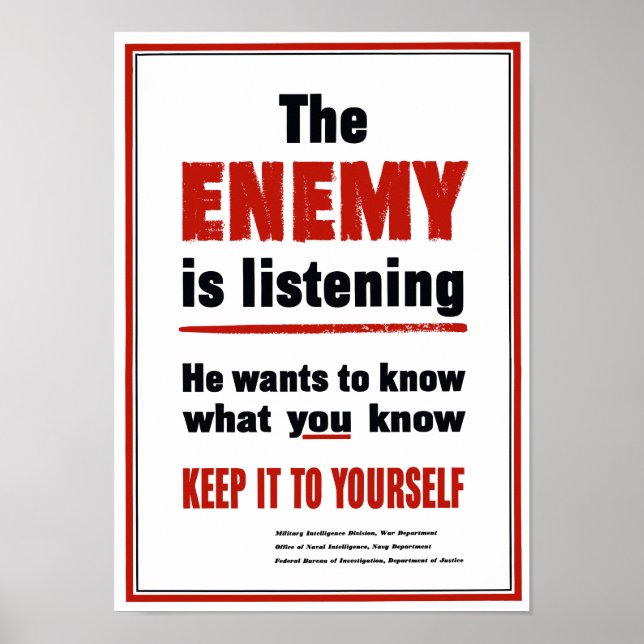 The Enemy Is Listening - WWII Poster (Front)