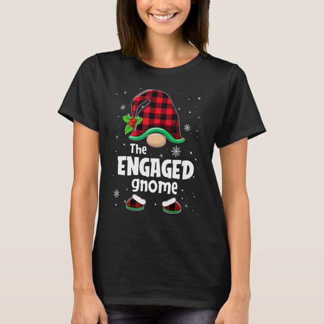 The Engaged Gnome Buffalo Plaid Christmas Matching T-Shirt (Front)