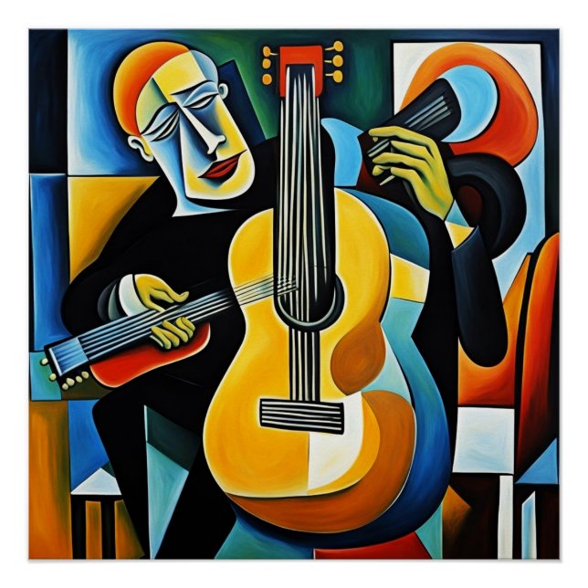 The Engrossed Guitar Player Poster (Front)