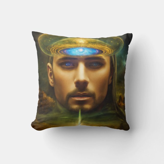 The Enlightened Vision :Cosmic Awakening with UF0 Throw Pillow (Front)