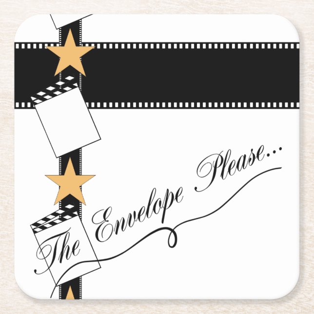 “The Envelope Please” Oscar Party Square Paper Coaster (Front)