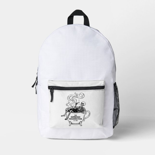 The Espresso Resurrection Funny Skeleton Coffee Printed Backpack (Front)