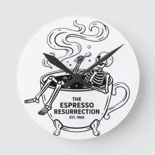 The Espresso Resurrection Funny Skeleton Coffee Round Clock