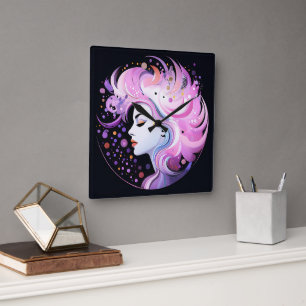 "The Essence of Elegance" Women's Beauty Square Wall Clock