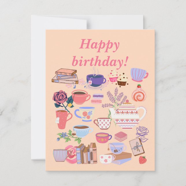 Thé Et Livres Carte Anniversaire (Devant)