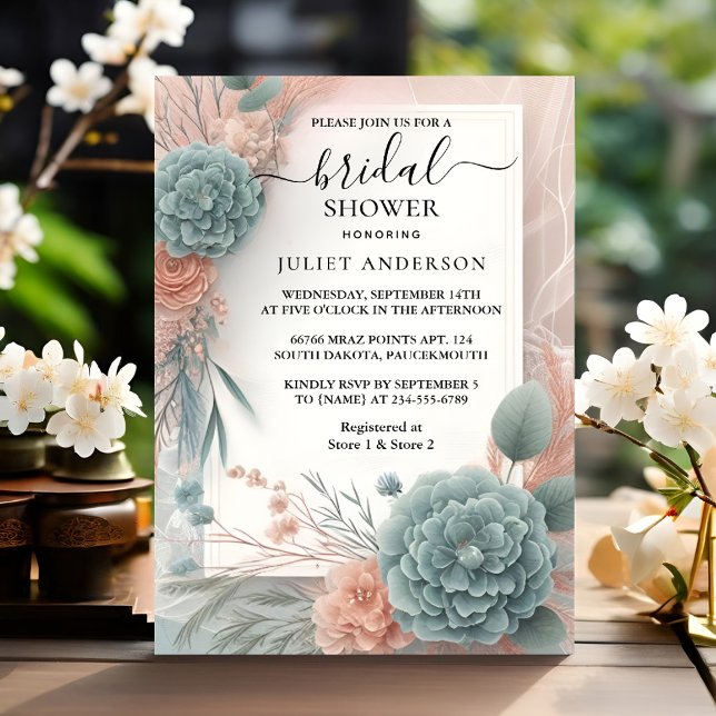 The Eucalyptus Lace Tulle Dusty Blue Bridal Shower Invitation (Creator Uploaded)