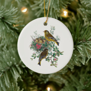 The European greenfinch, Tree  Ceramic Ornament