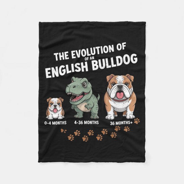 The Evolution Of An English Bulldog Funny  Fleece Blanket (Front)