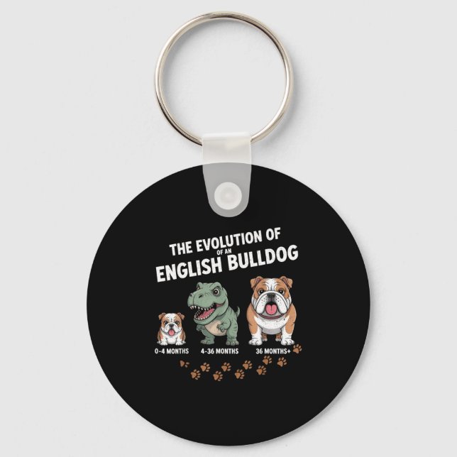 The Evolution Of An English Bulldog Funny  Keychain (Front)