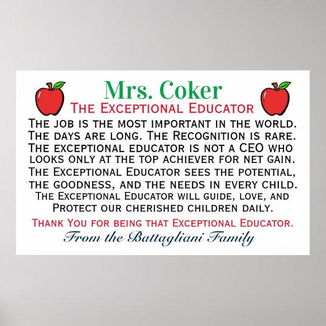 The Exceptional Teacher / Educator Poster (Front)