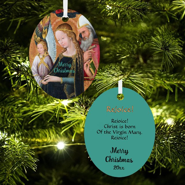 The Expectant Madonna with Saint Joseph Oval Metal Ornament (Creator Uploaded)