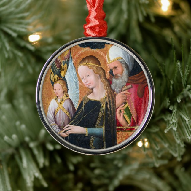 The Expectant Madonna with Saint Joseph Round Metal Ornament (Tree)