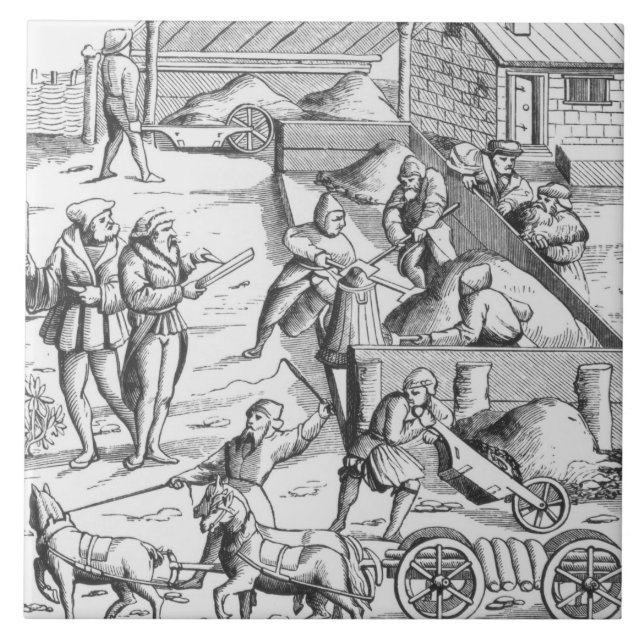 The extraction of metals, after a woodcut in 'Cosm Tile (Front)