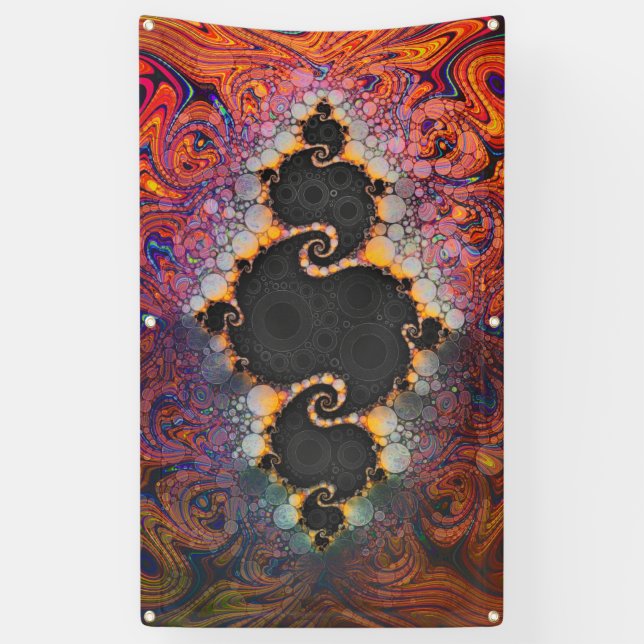 The Eye of Julia, a Rainbow Fractal Paint Swirl Banner (Vertical)