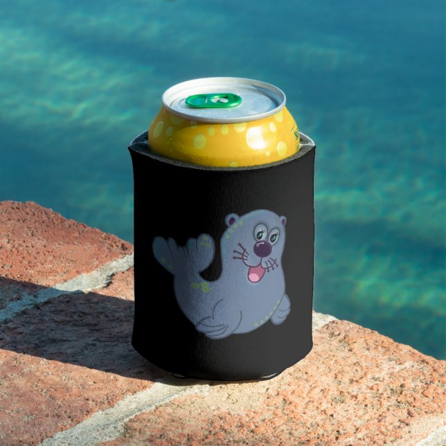 The Fabric Seal At Zazzle Mascot Logo Character Can Cooler (In Situ Pool)