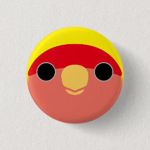 The face of a american yellow peach-faced lovebird 1 inch round button